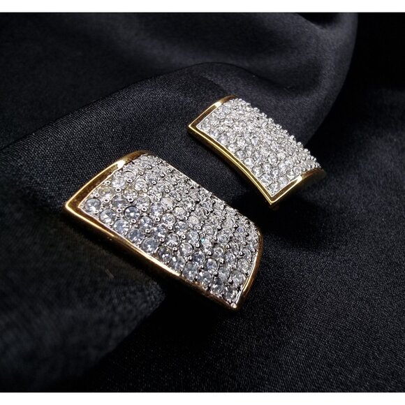 Vintage Swarovski 1990s Gold-Plated Square Clip-On Earrings With Clear Crystal P - Picture 5 of 6